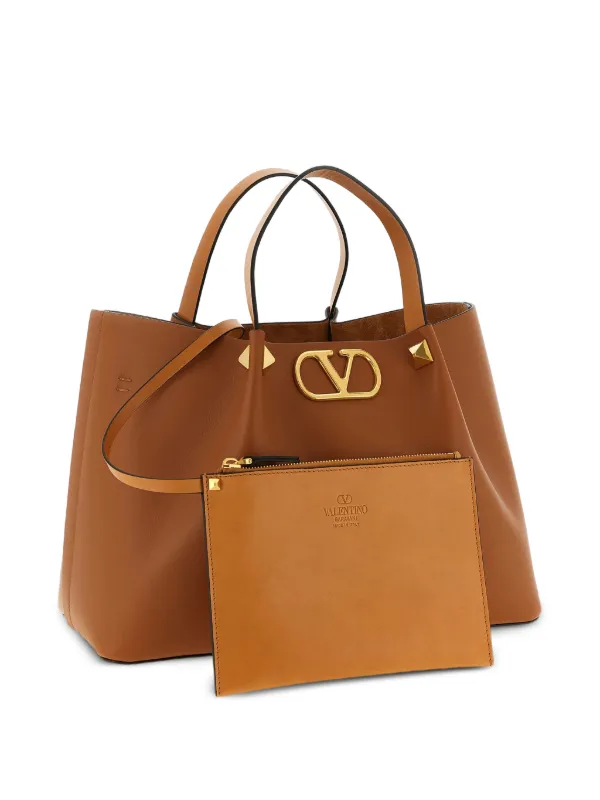 Valentino Garavani Medium Studded V-logo Tote Bag | Brown | FARFETCH