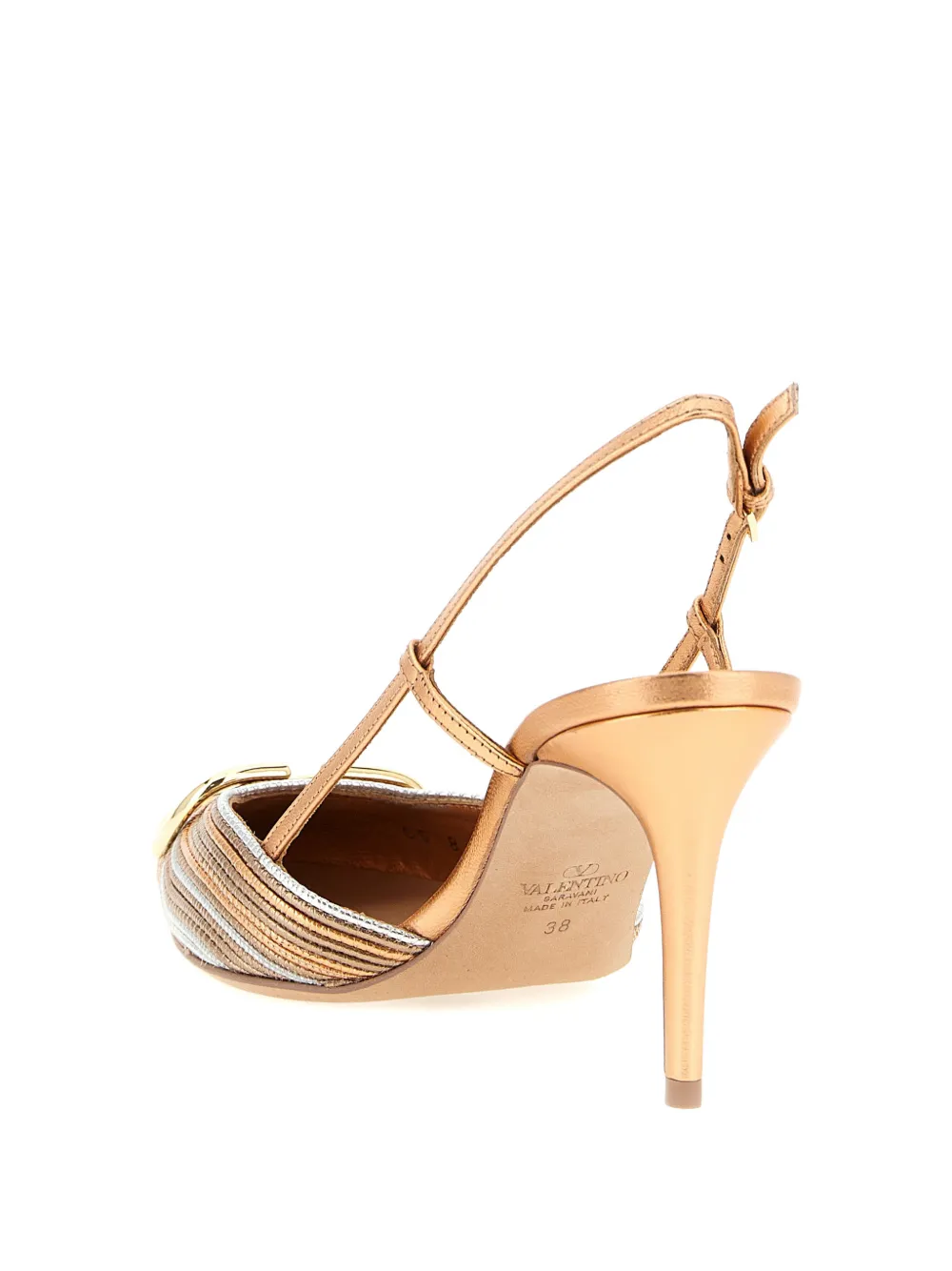 Valentino Garavani laminated V-logo signature slingback heeled pumps Geel