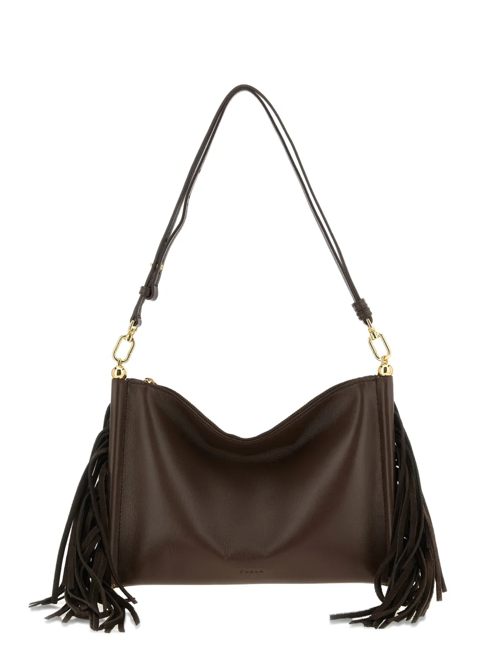 Furla mini Sfera fringed ball-details shoulder bag - Marrone