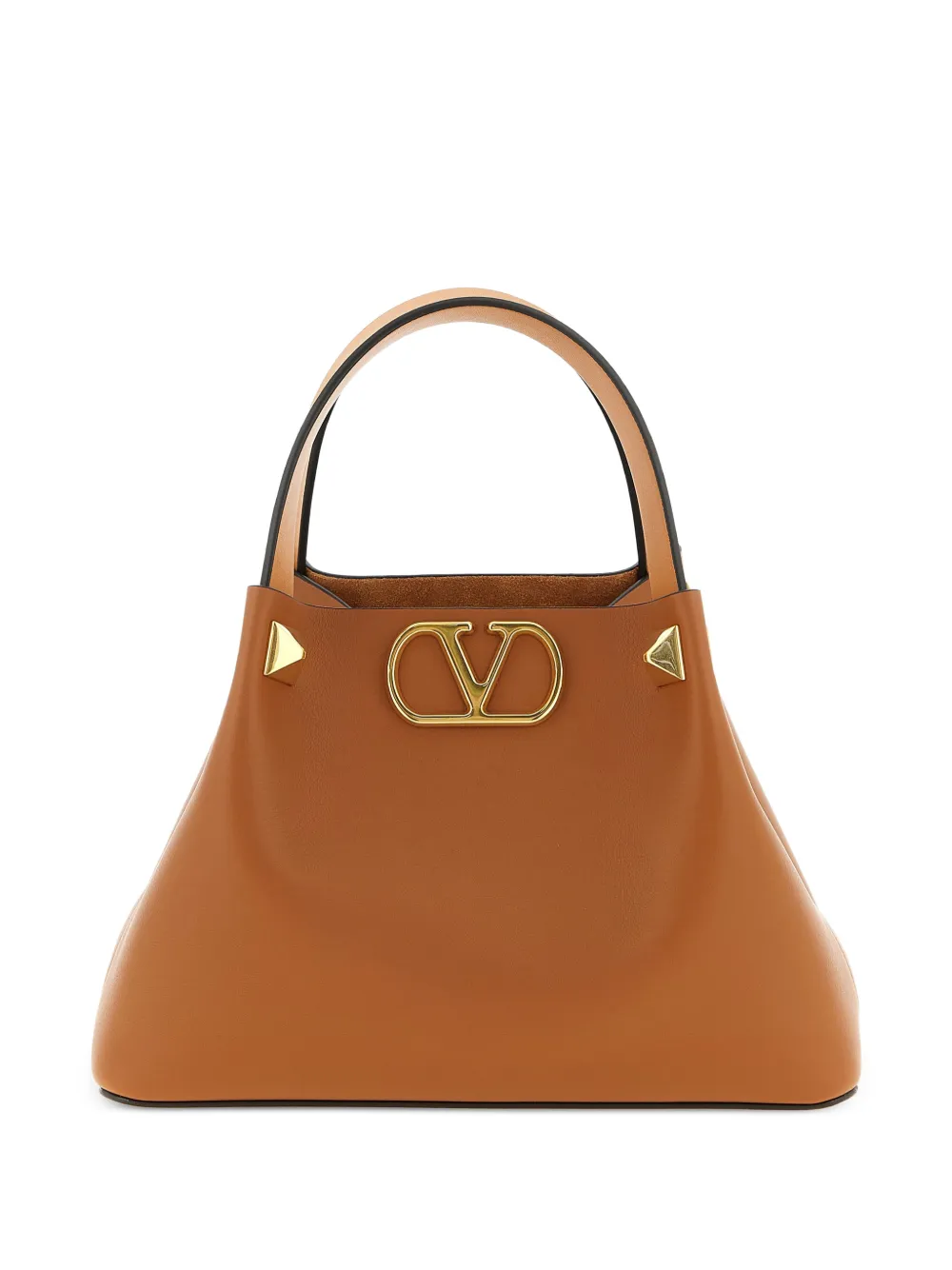 Valentino Garavani small studded V-logo leather tote bag - Marrone