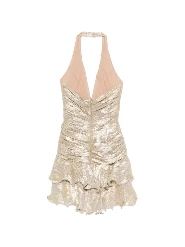 PatBO Ruffled V-neck Mini Dress | Gold | FARFETCH NO PatBO Ruffled V-neck Mini Dress | Gold | FARFETCH NO