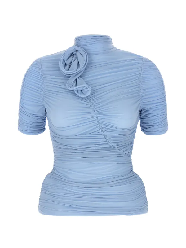 Magda Butrym Floral Curl Silk Top in Blue