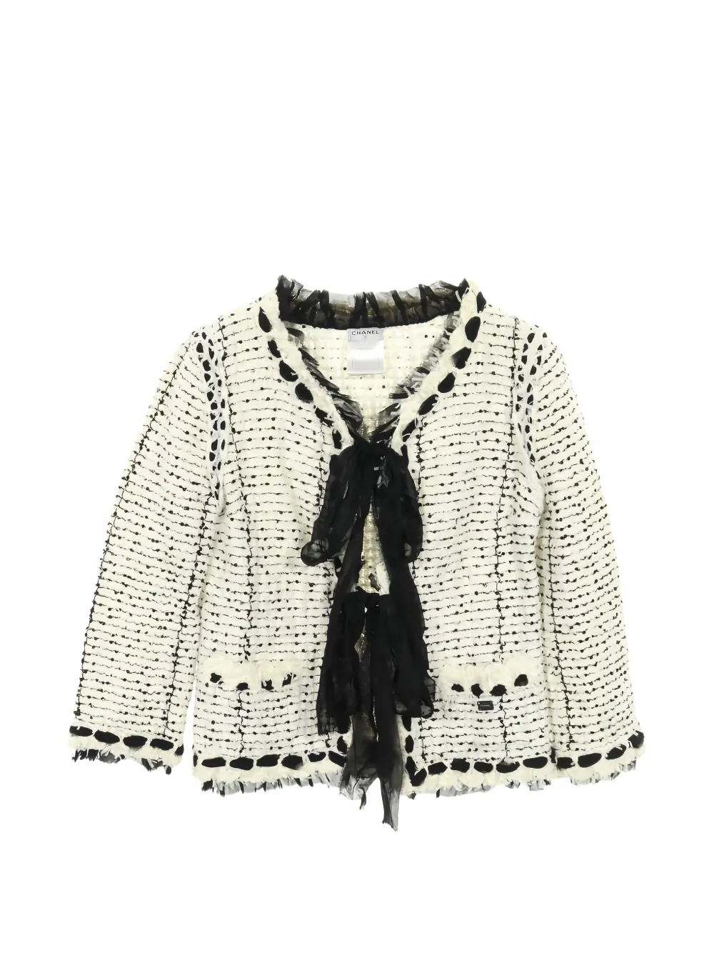 CHANEL Pre-Owned 1986-1988 tweed ribbon jacket - Bianco