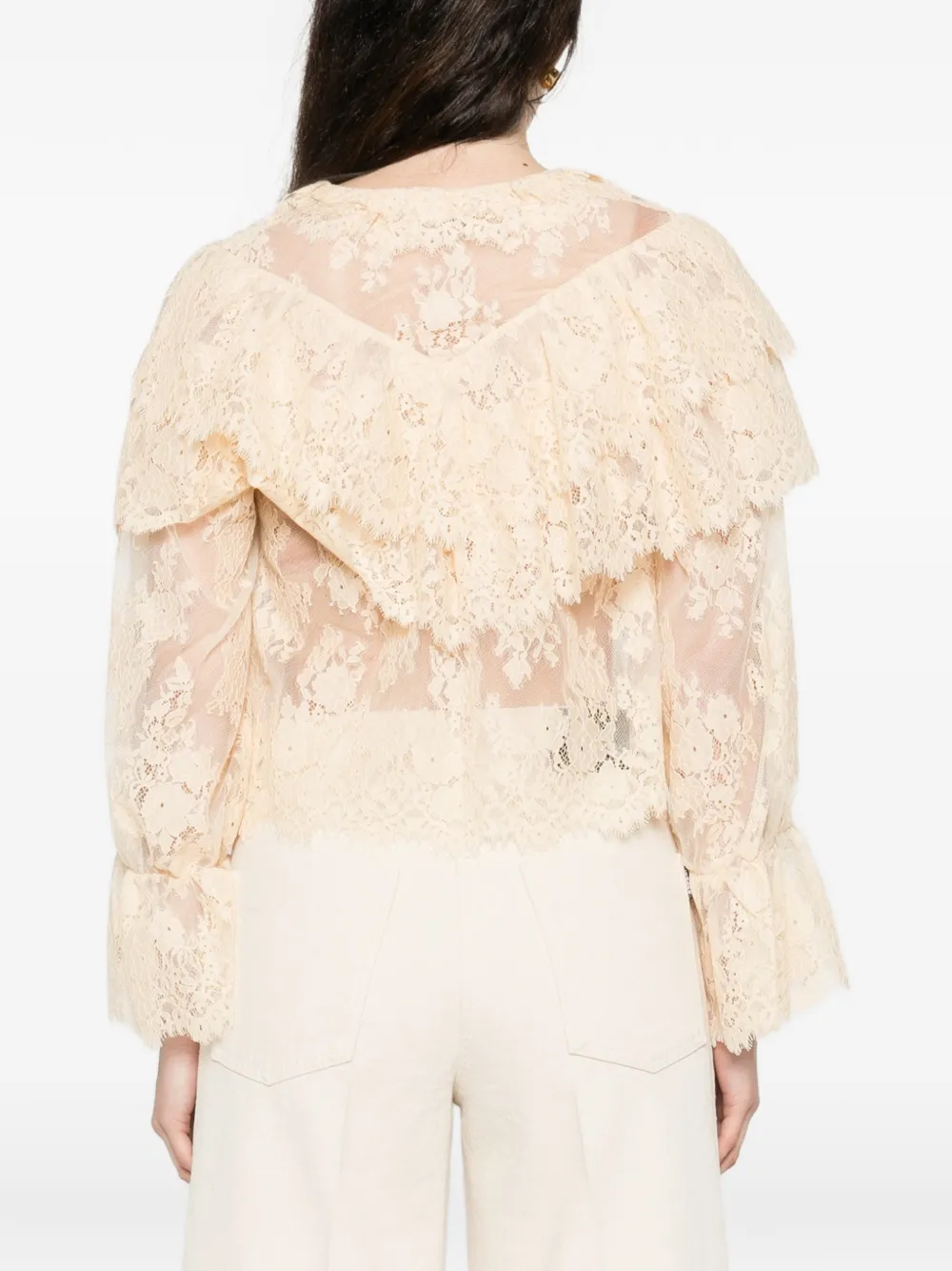 Rixo Ruffled Lace Blouse in Neutrals, view 4