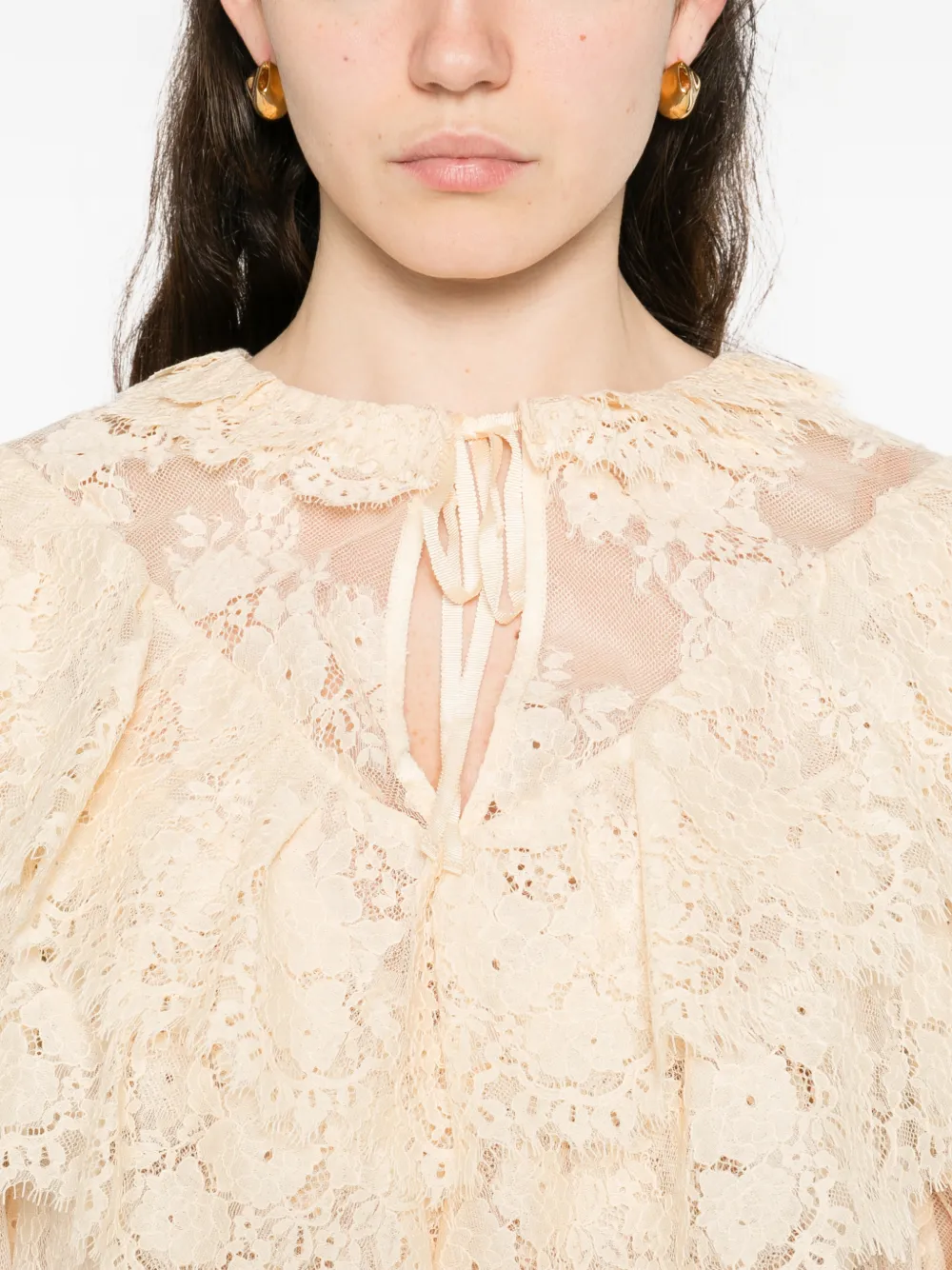 Rixo Ruffled Lace Blouse in Neutrals, view 5