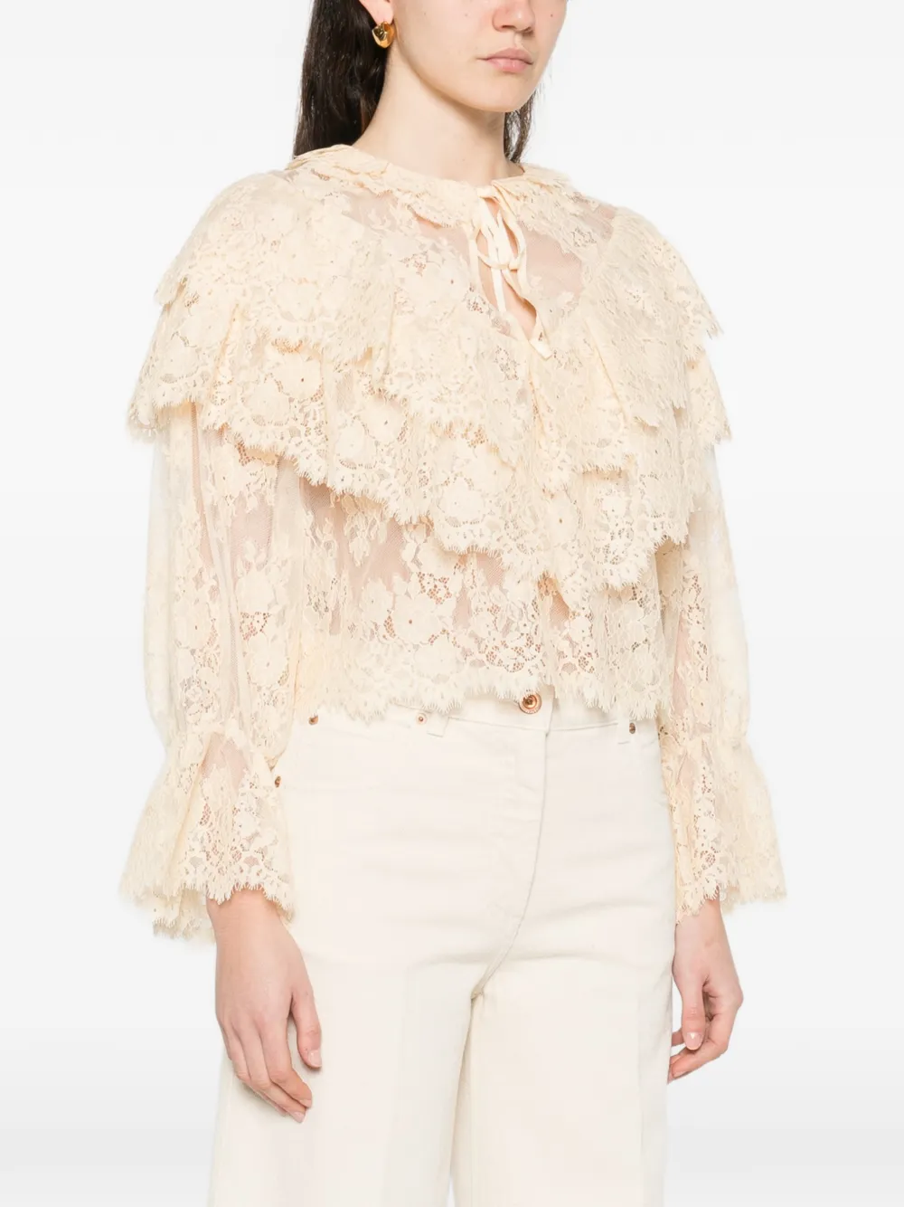  Rixo Ruffled Lace Blouse - Neutrals 