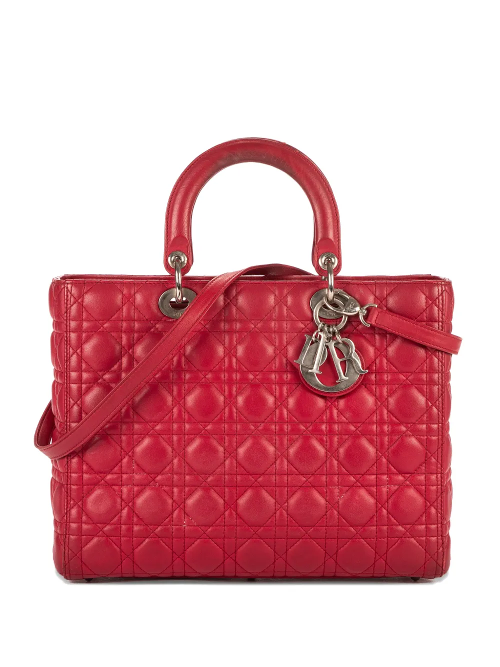 Christian Dior Pre-Owned large Lady Dior quilted handbag - Rosso