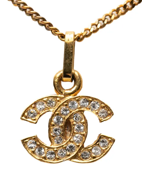 CHANEL Pre-Owned 20th Century Gold Plated CC Rhinestone Pendant Necklace costume necklace