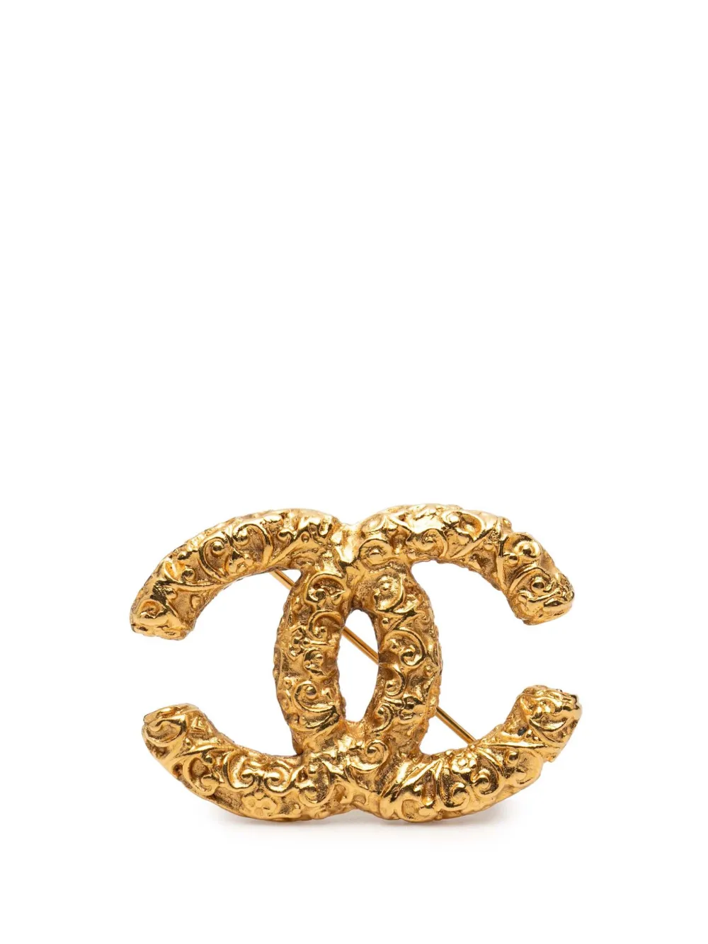 CHANEL Pre-Owned 1995 CC Gold Plated Baroque Embossed Logo Brooch costume brooch - Oro
