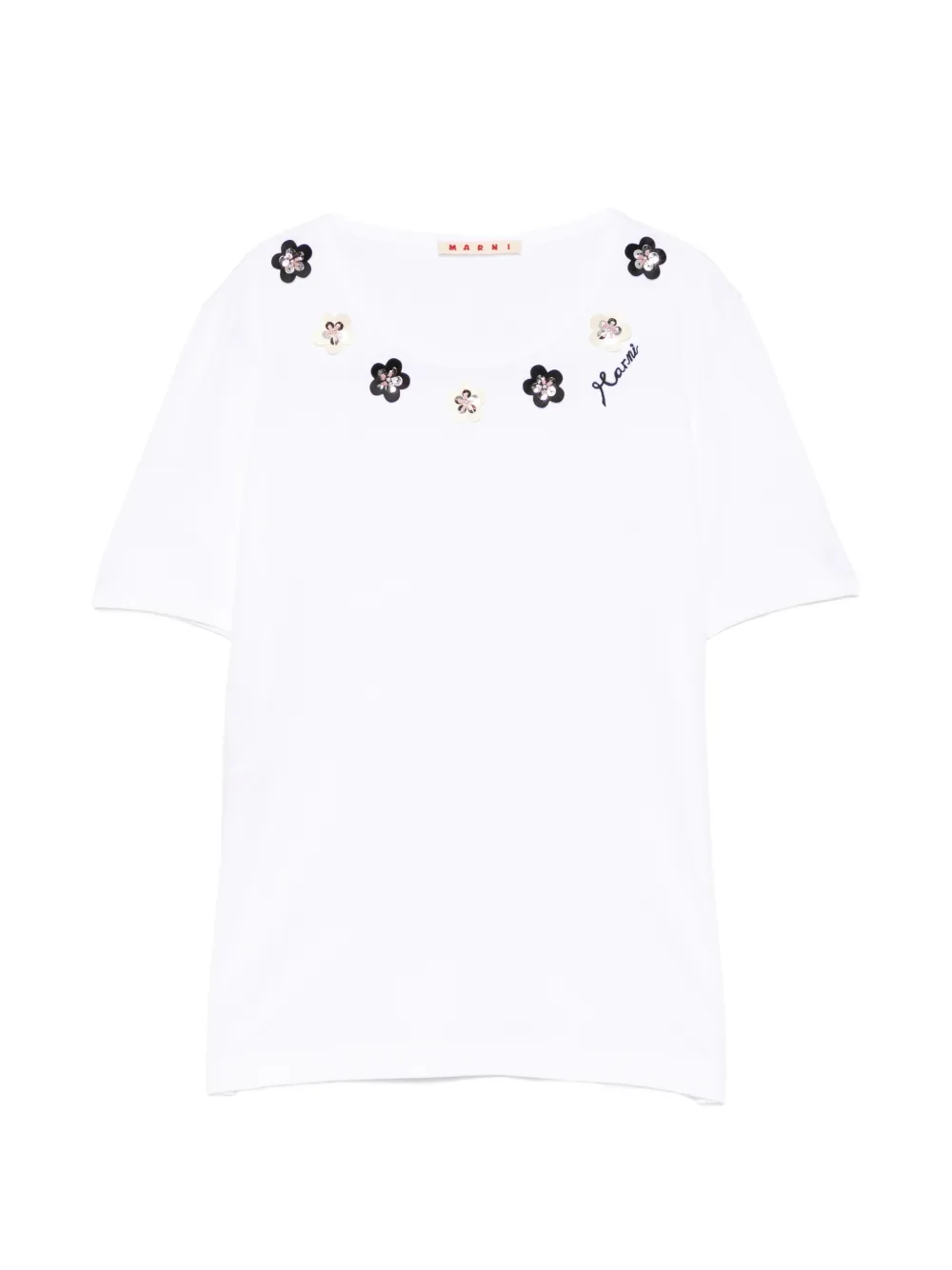 Marni floral-embellished T-shirt - Bianco
