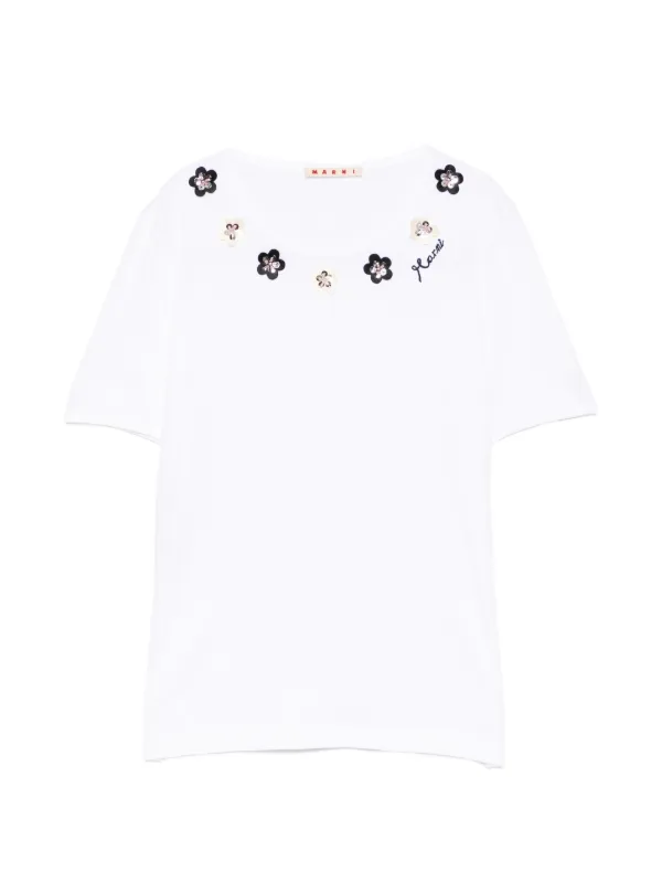 Marni Floral-embellished T-shirt in White