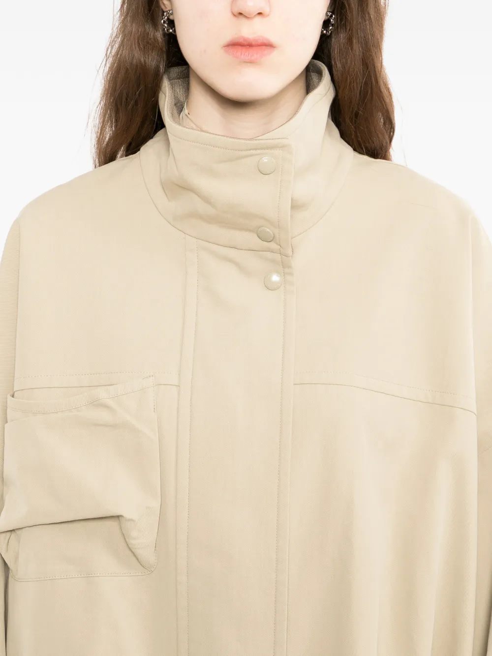 OPEN YY Khaki Cotton Cargo Bomber Jacket | Smart Closet