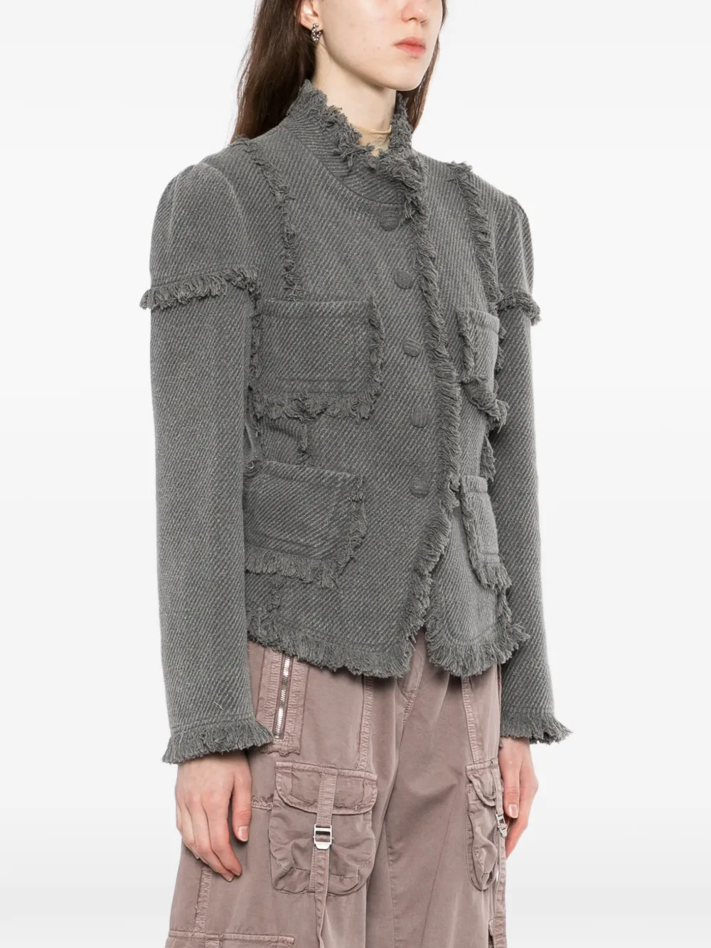  Open Yy Frayed Jacket - Grey 