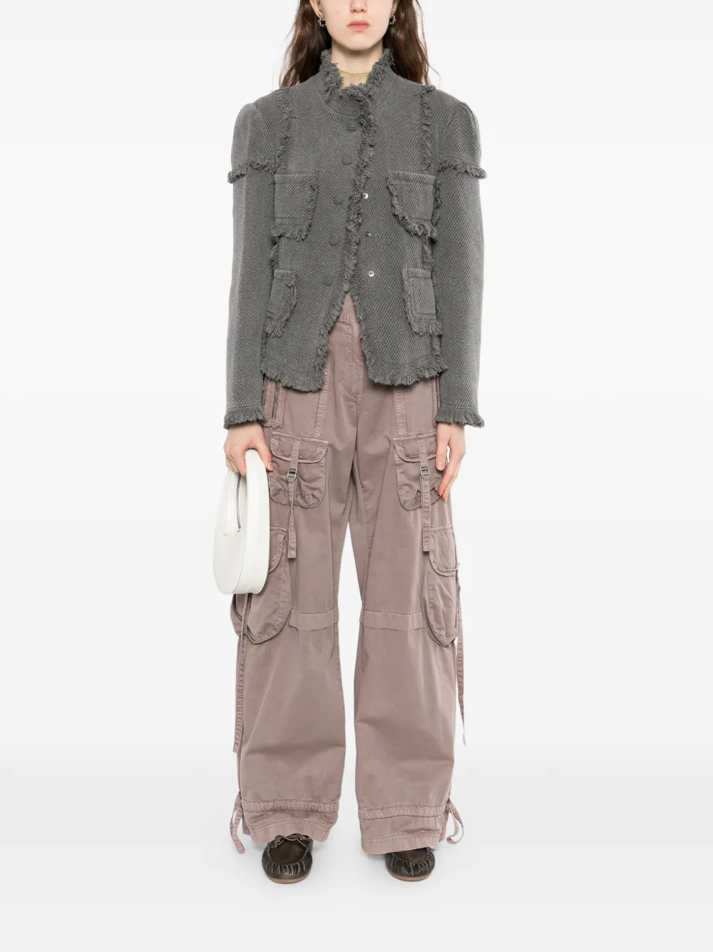  Open Yy Frayed Jacket - Grey 