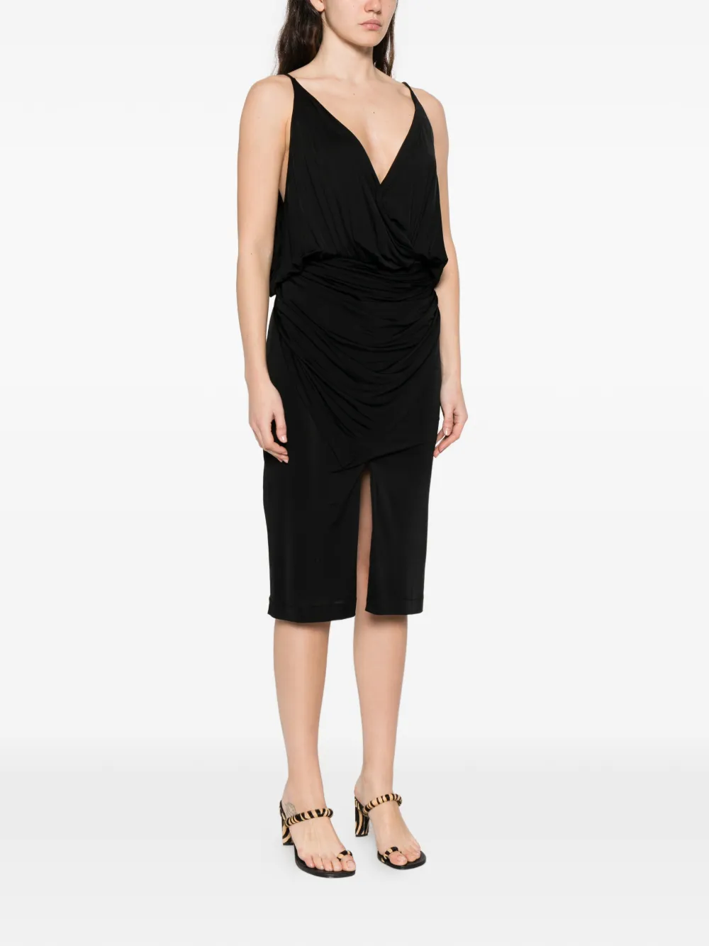  Iro Helya Split V-neck Midi Dress - Black 