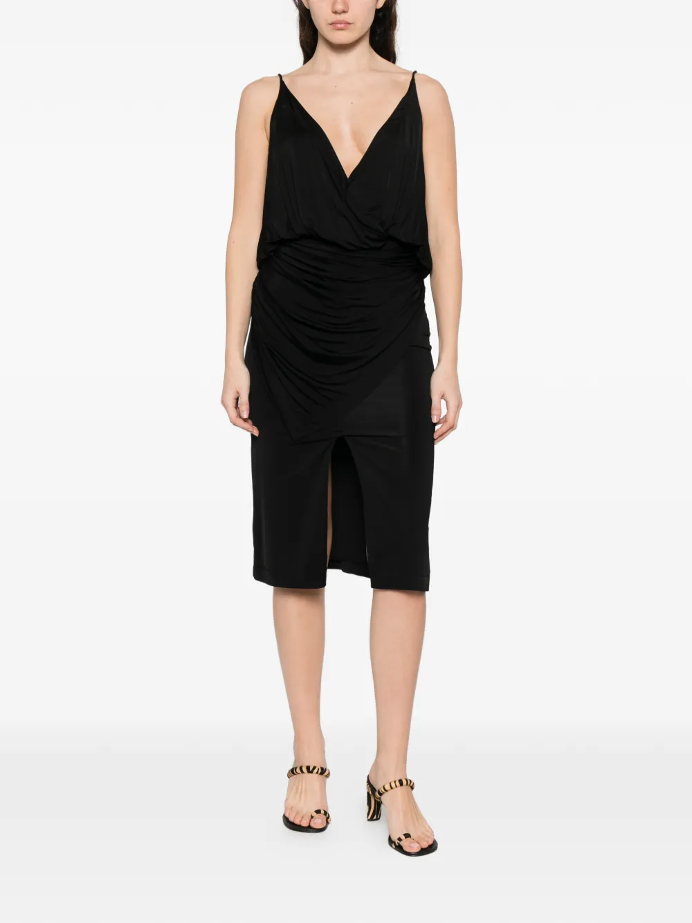  Iro Helya Split V-neck Midi Dress - Black 