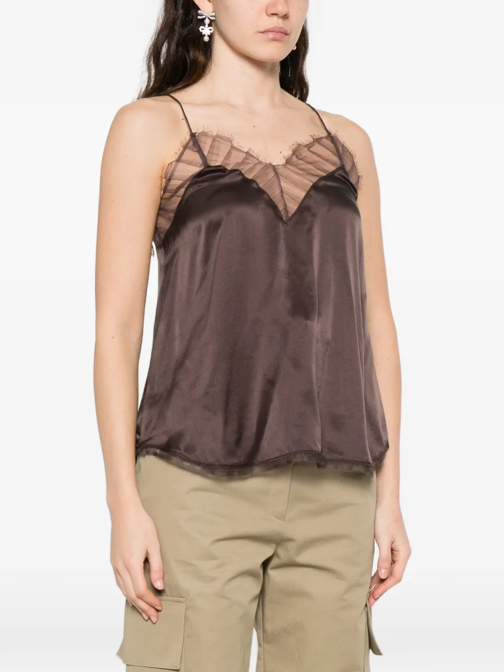  Iro Berwyn Lace Trim Spaghetti-strap Blouse - Brown 