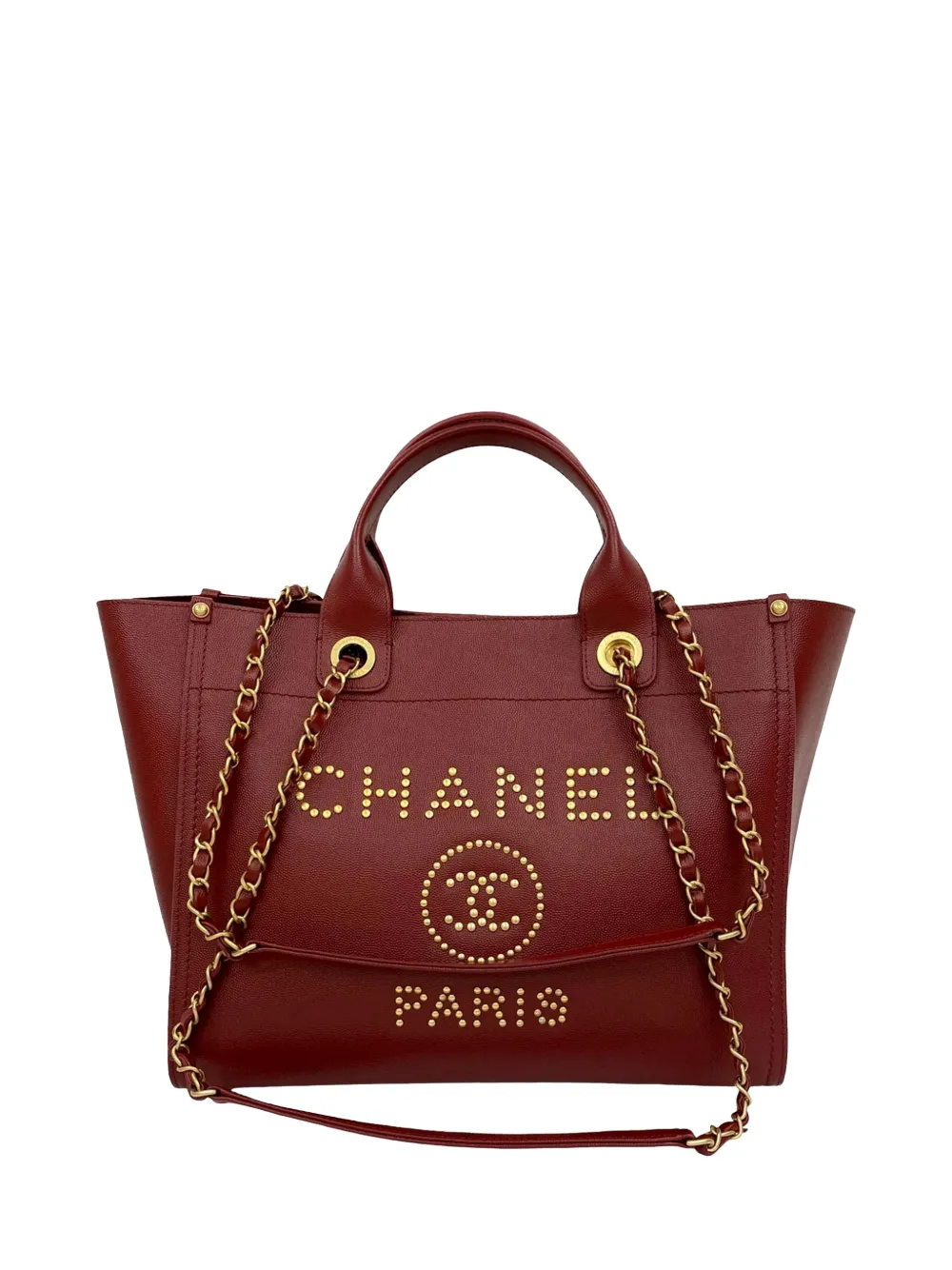 CHANEL Pre-Owned 2018-2019 Small Caviar Studded Deauville Tote satchel - Rosso