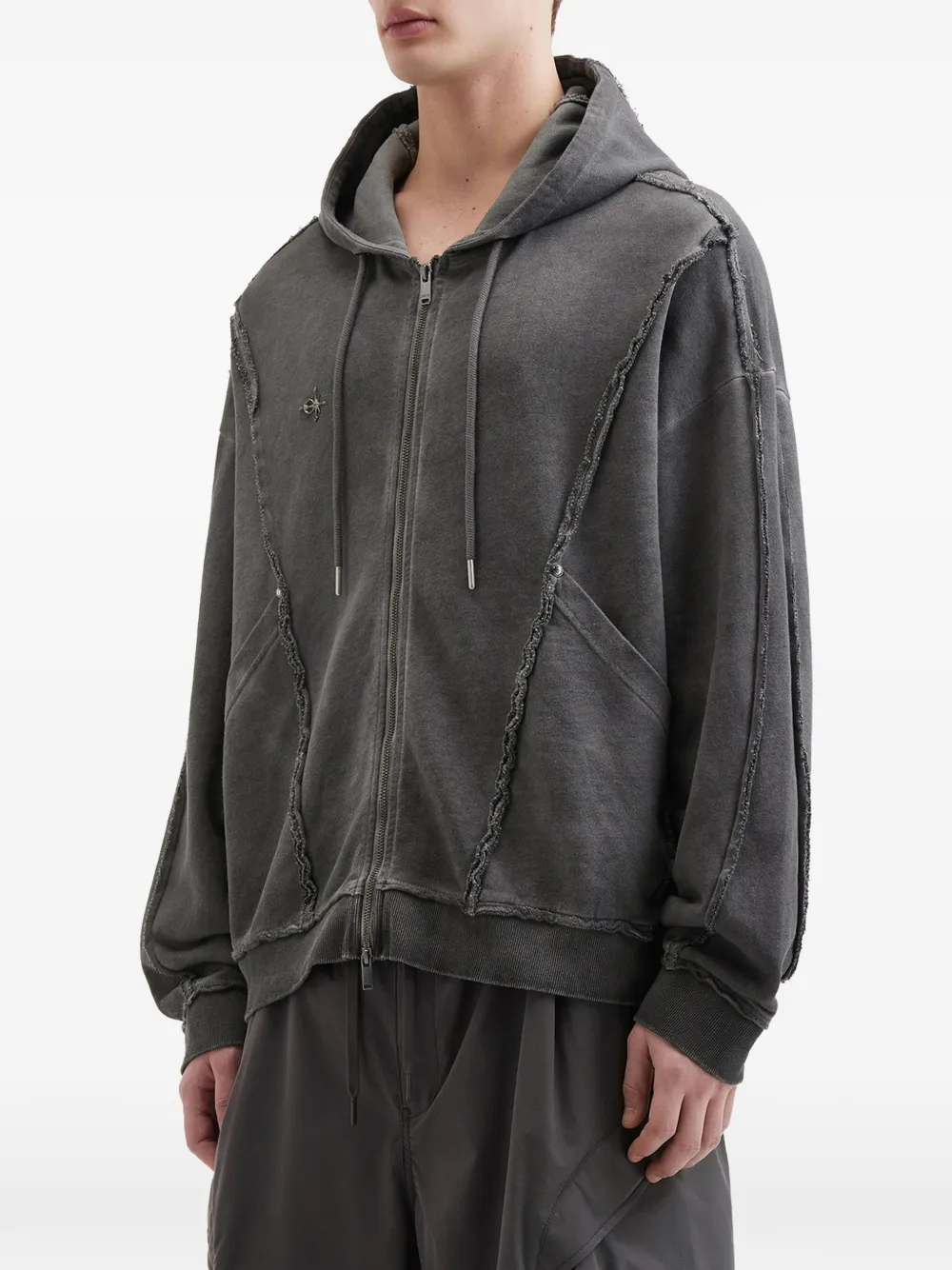  Five Cm Frayed Zip Hoodie - Grey 