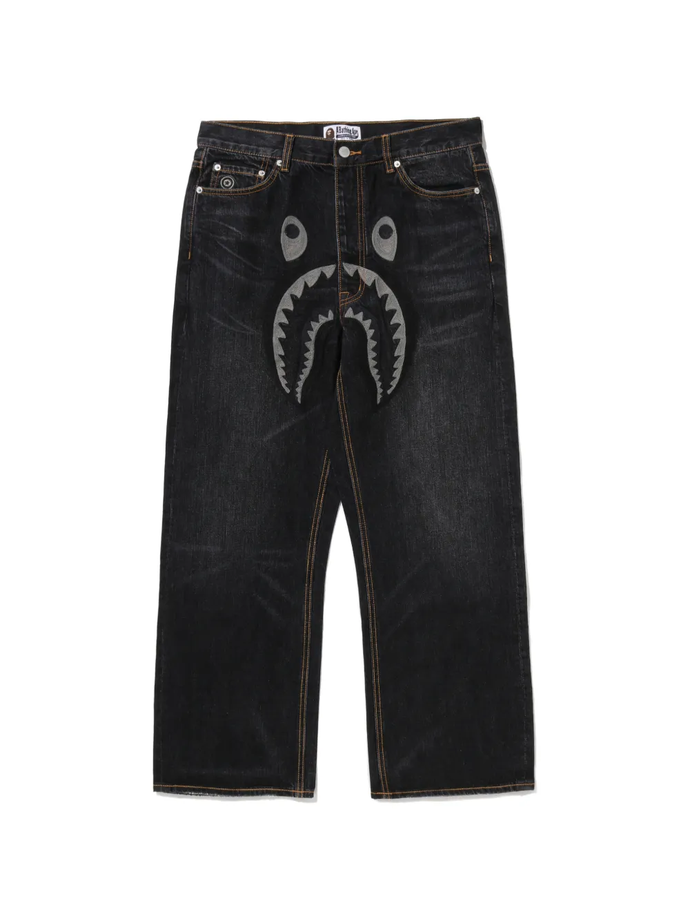 A BATHING APE® shark-appliqué jeans - Nero