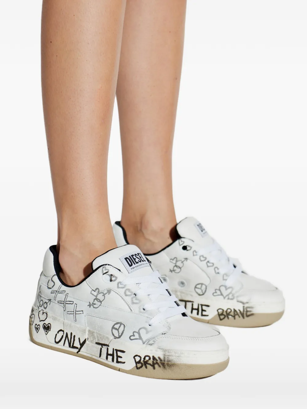 Diesel S-D-Ollie graffiti low-tops sneakers Wit