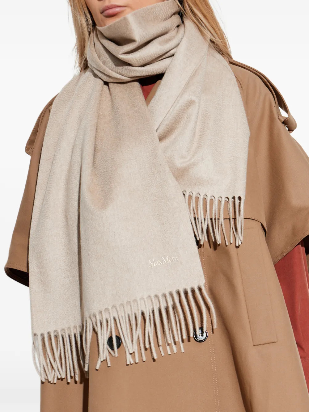 Max Mara Baci sjaal met franje Beige