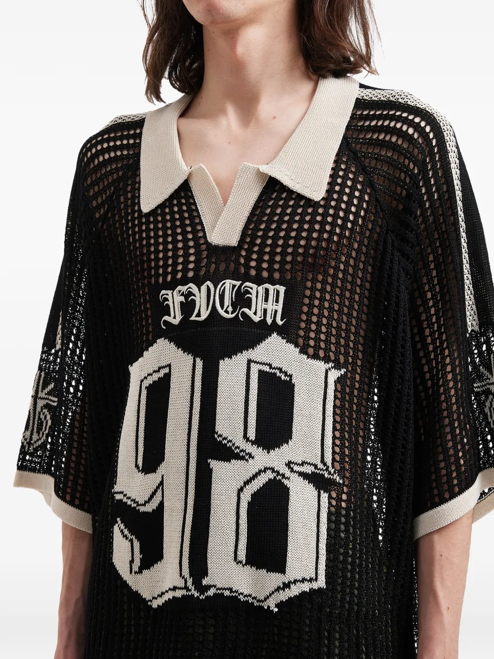 Number-Motif Open-Knit T-Shirt