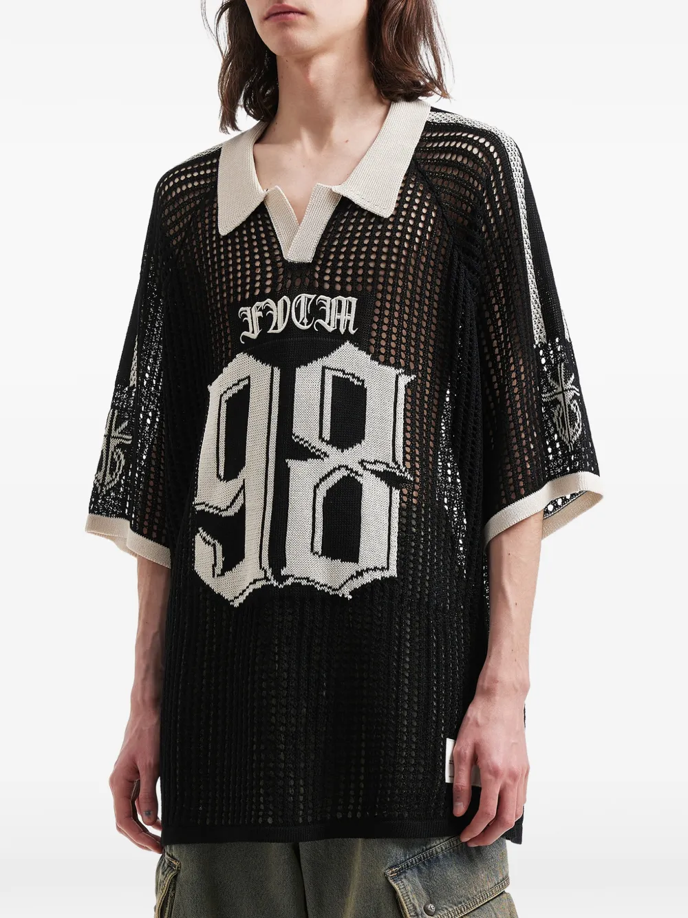 Number-Motif Open-Knit T-Shirt
