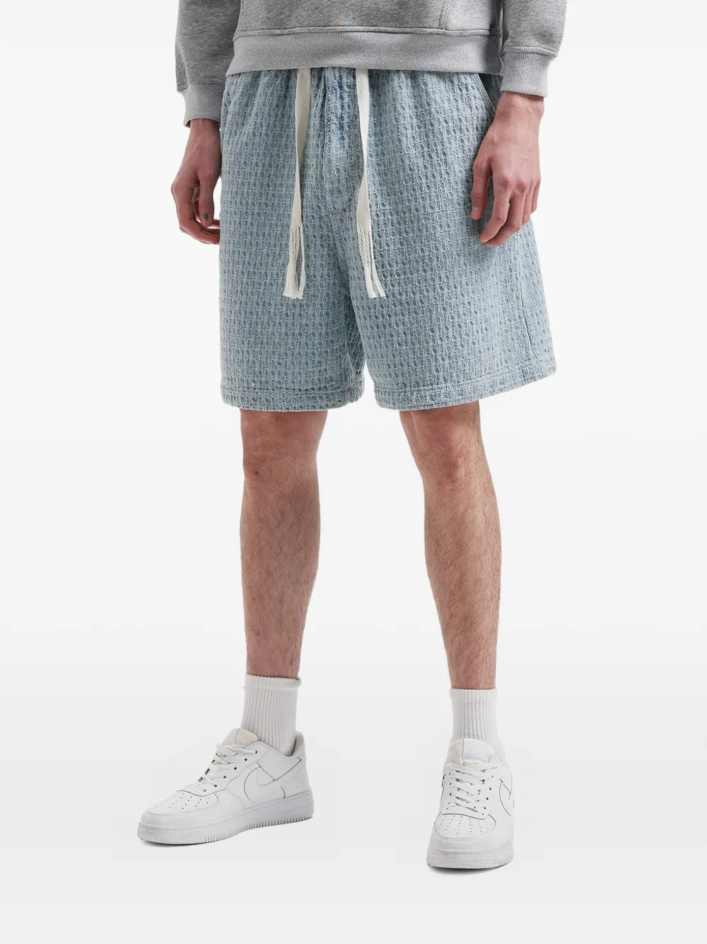  Five Cm Drawstring Textured Shorts - Blue 