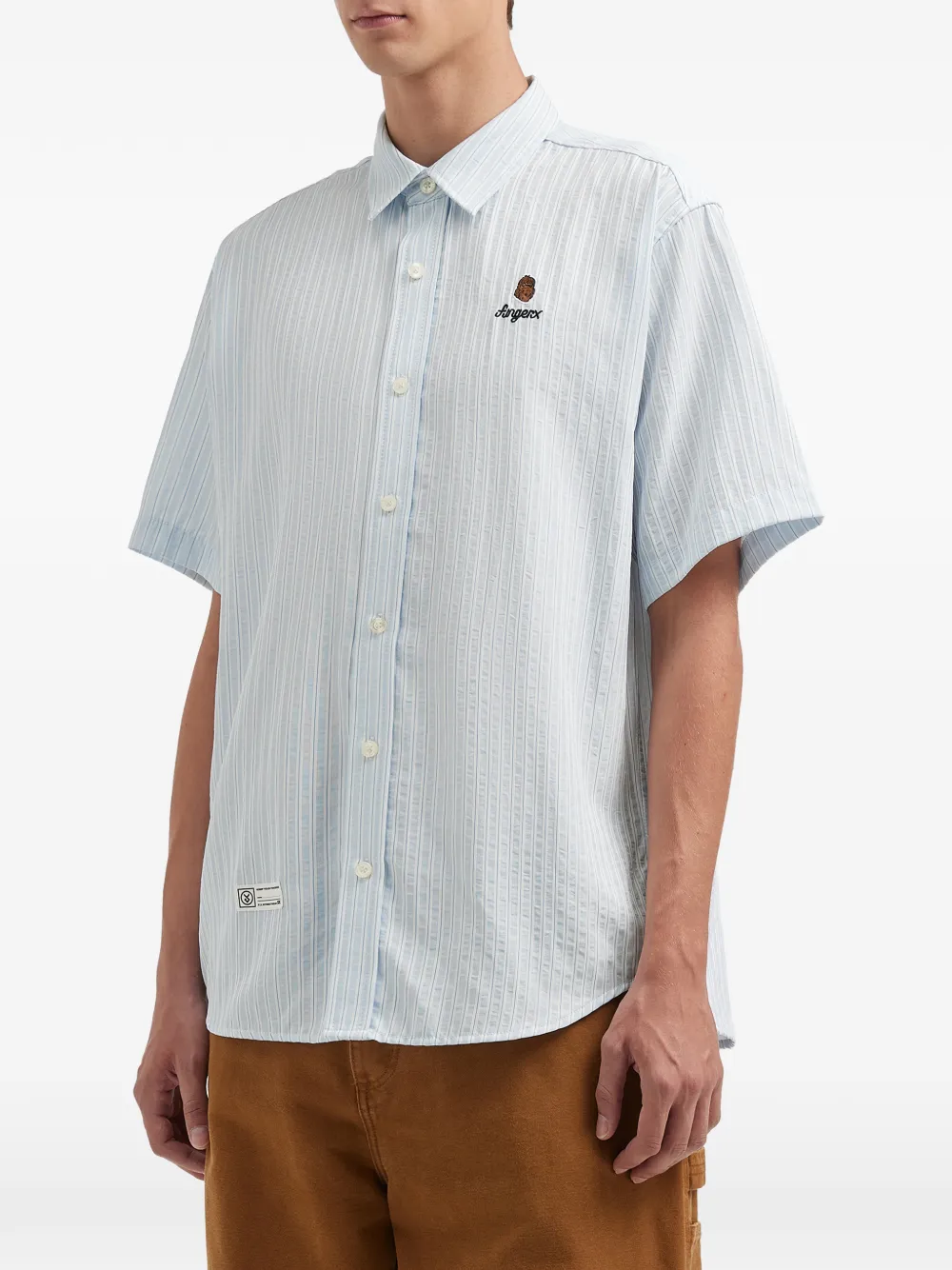  Fingercroxx Striped Embroidered Shirt - Blue 