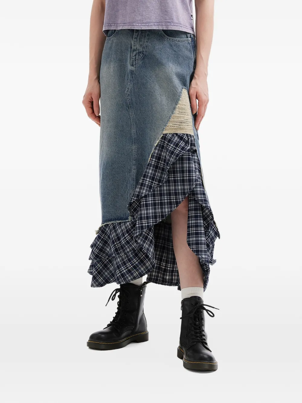 izzue Geruite rok met ruches Blauw