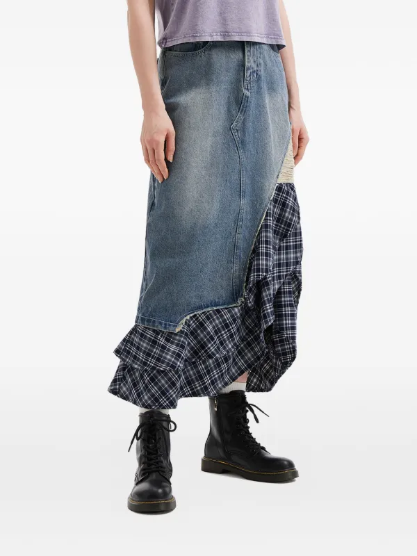 Izzue Frayed Check Ruffled Skirt | Blue | FARFETCH