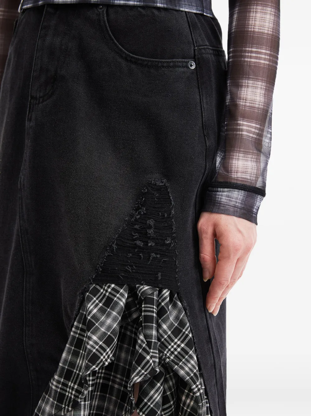 izzue Rok met ruches en tartan ruit Zwart