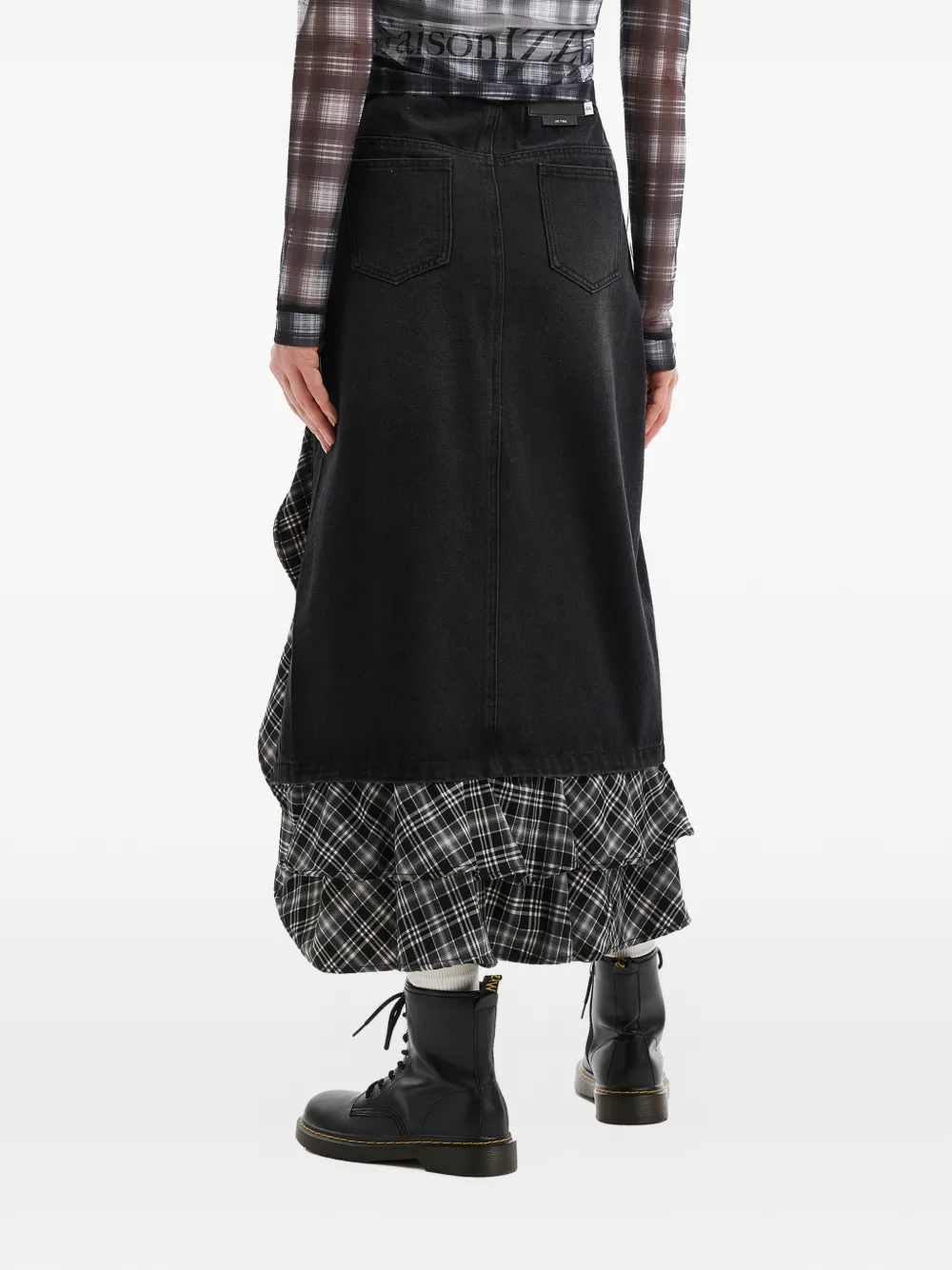 izzue Rok met ruches en tartan ruit Zwart