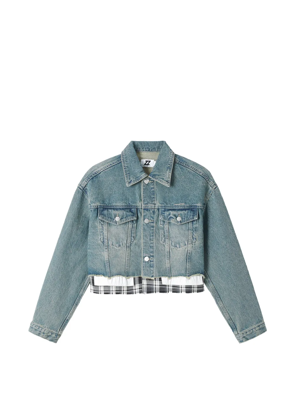 izzue frayed-check denim jacket - Blu
