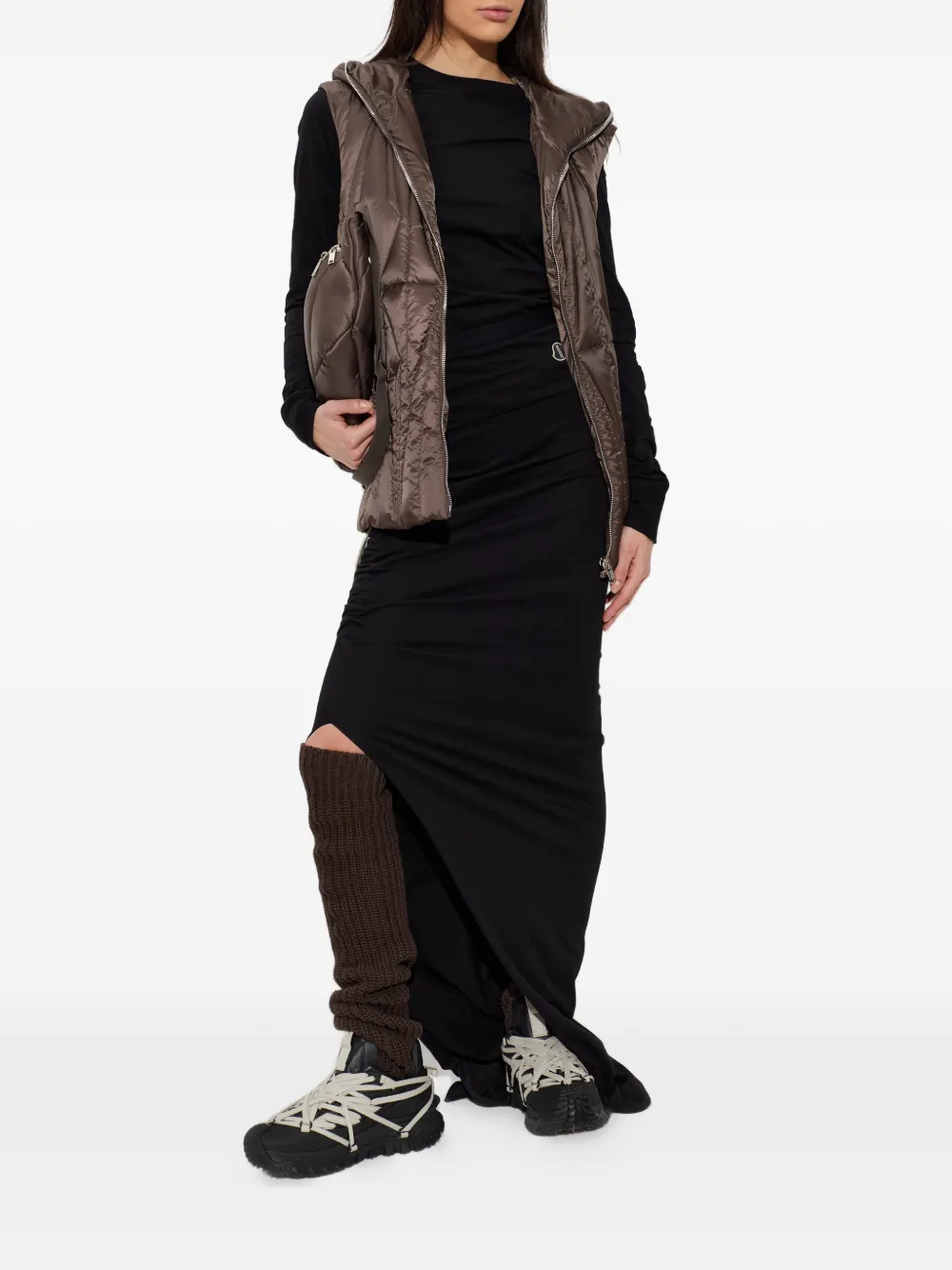 Moncler + Rick Owens Bodywarmer met capuchon Bruin
