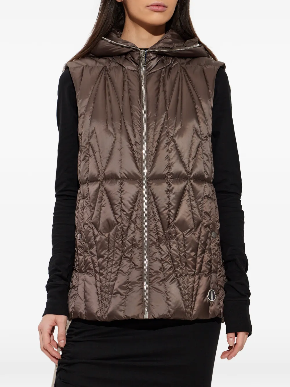 Moncler + Rick Owens Bodywarmer met capuchon Bruin