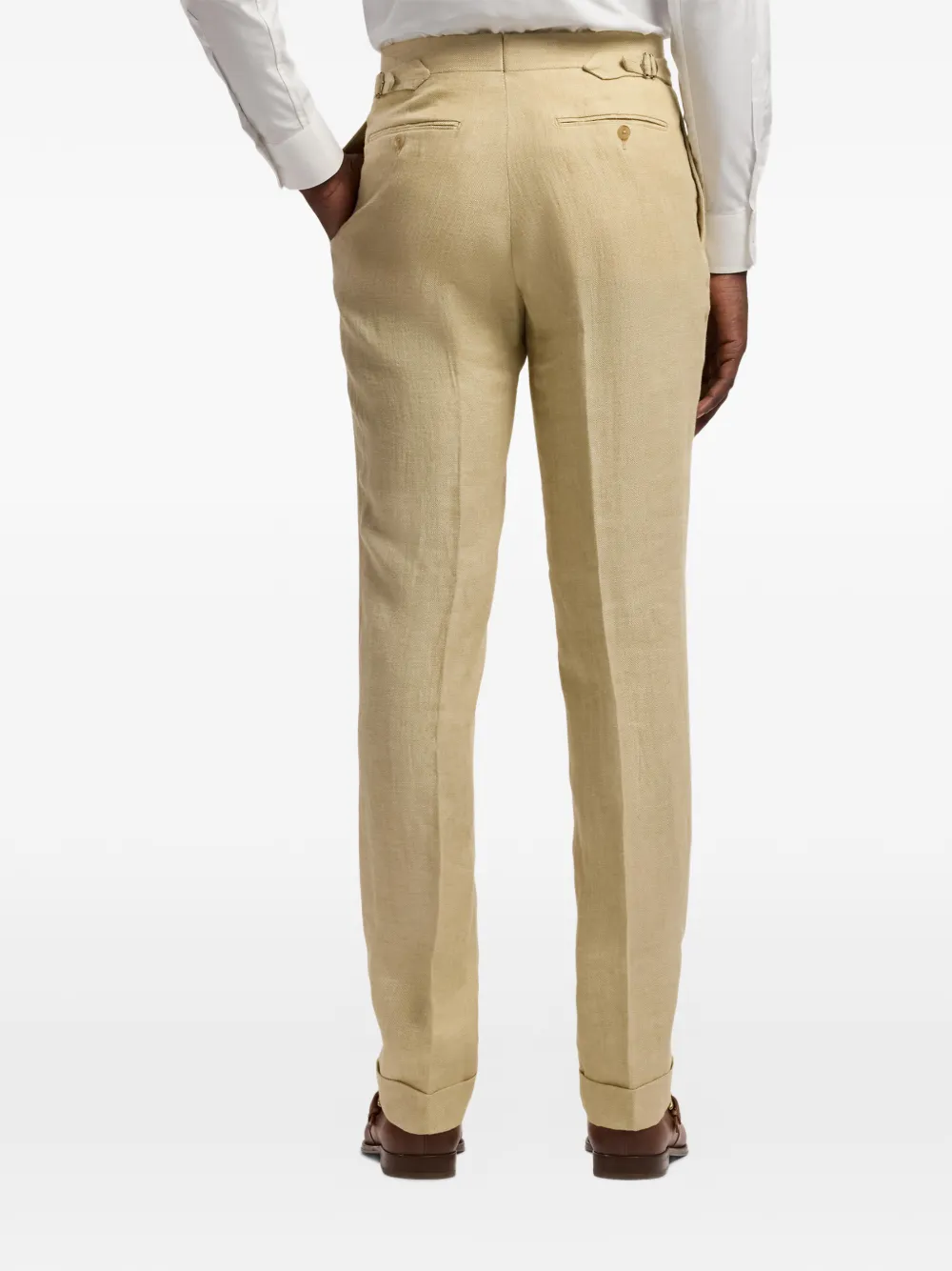 Ralph Lauren Purple Label Gregory linnen broek met platte voorkant Beige