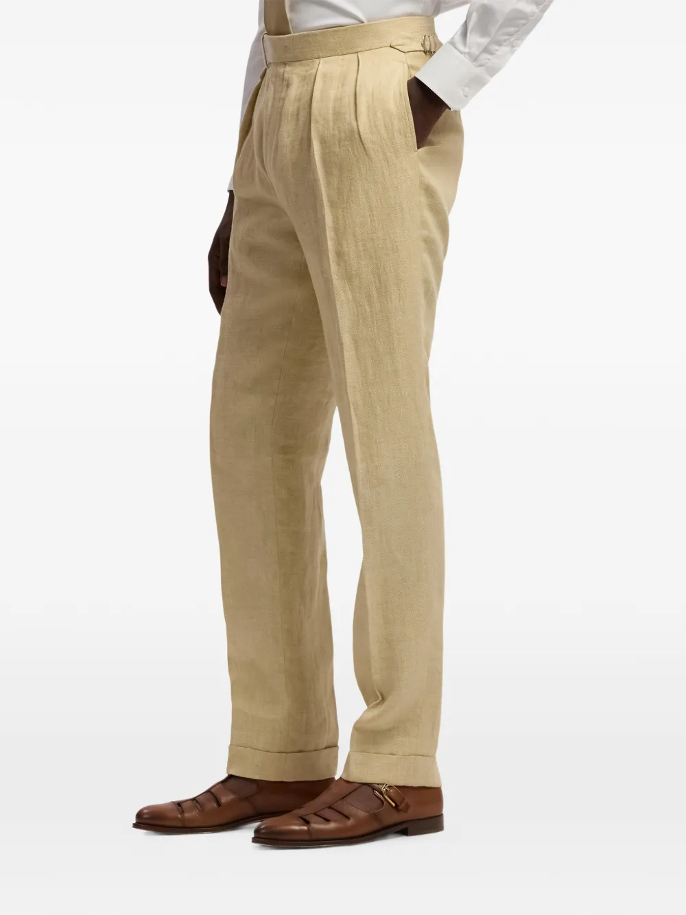 Ralph Lauren Purple Label Gregory linnen broek met platte voorkant Beige