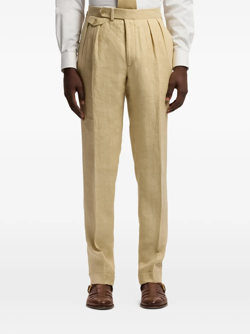 Ralph Lauren Purple Label Gregory linnen broek met platte voorkant Beige