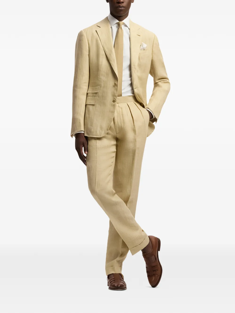Ralph Lauren Purple Label Gregory linnen broek met platte voorkant Beige