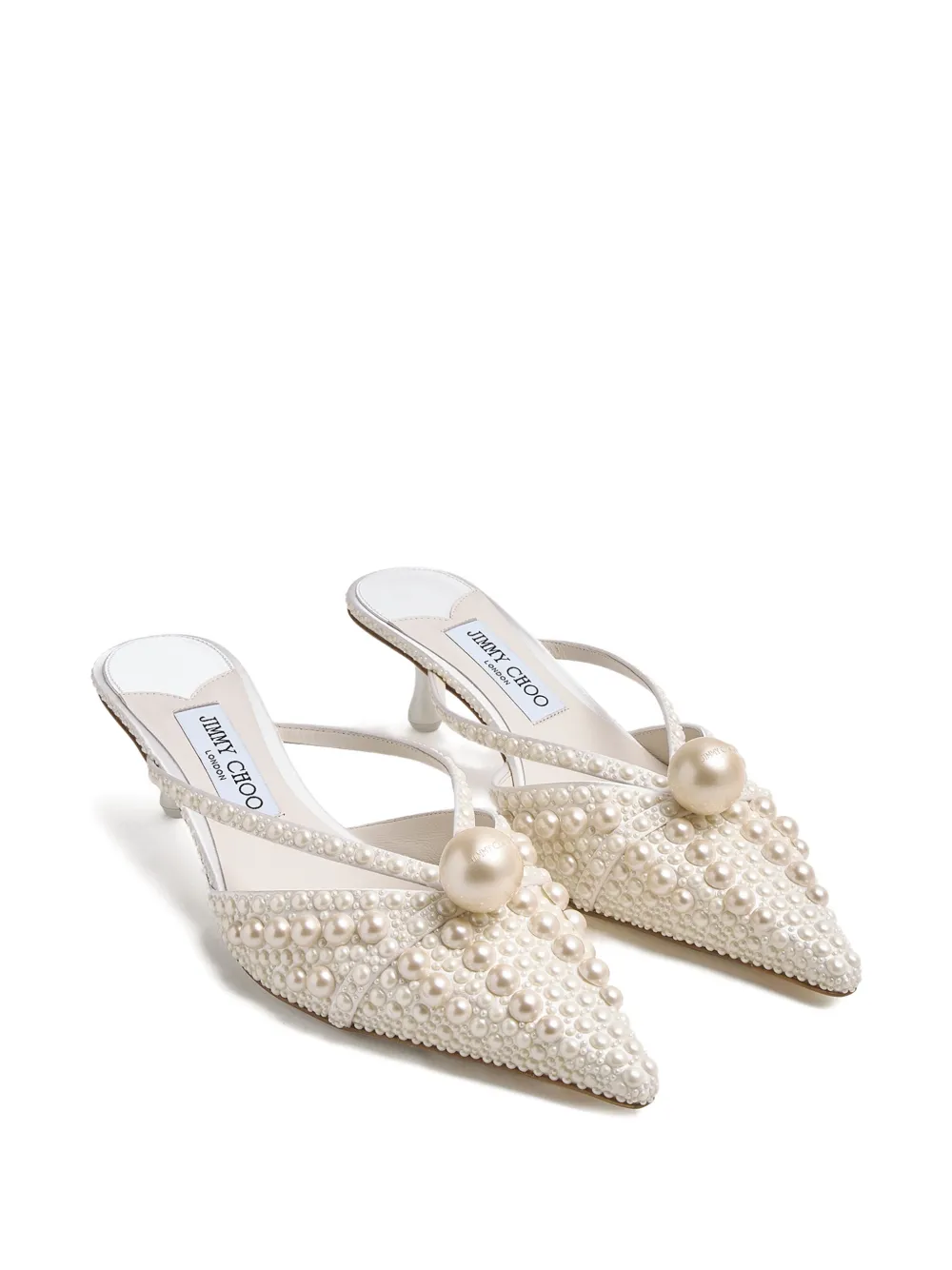Jimmy Choo Sana pearl-embellished pointed mules Wit