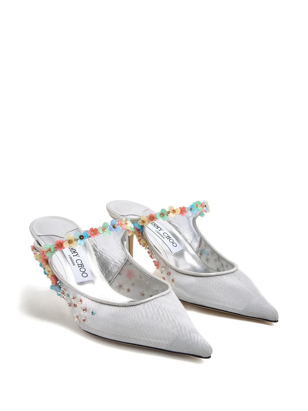 Jimmy Choo Bing floral appliqué mules Wit
