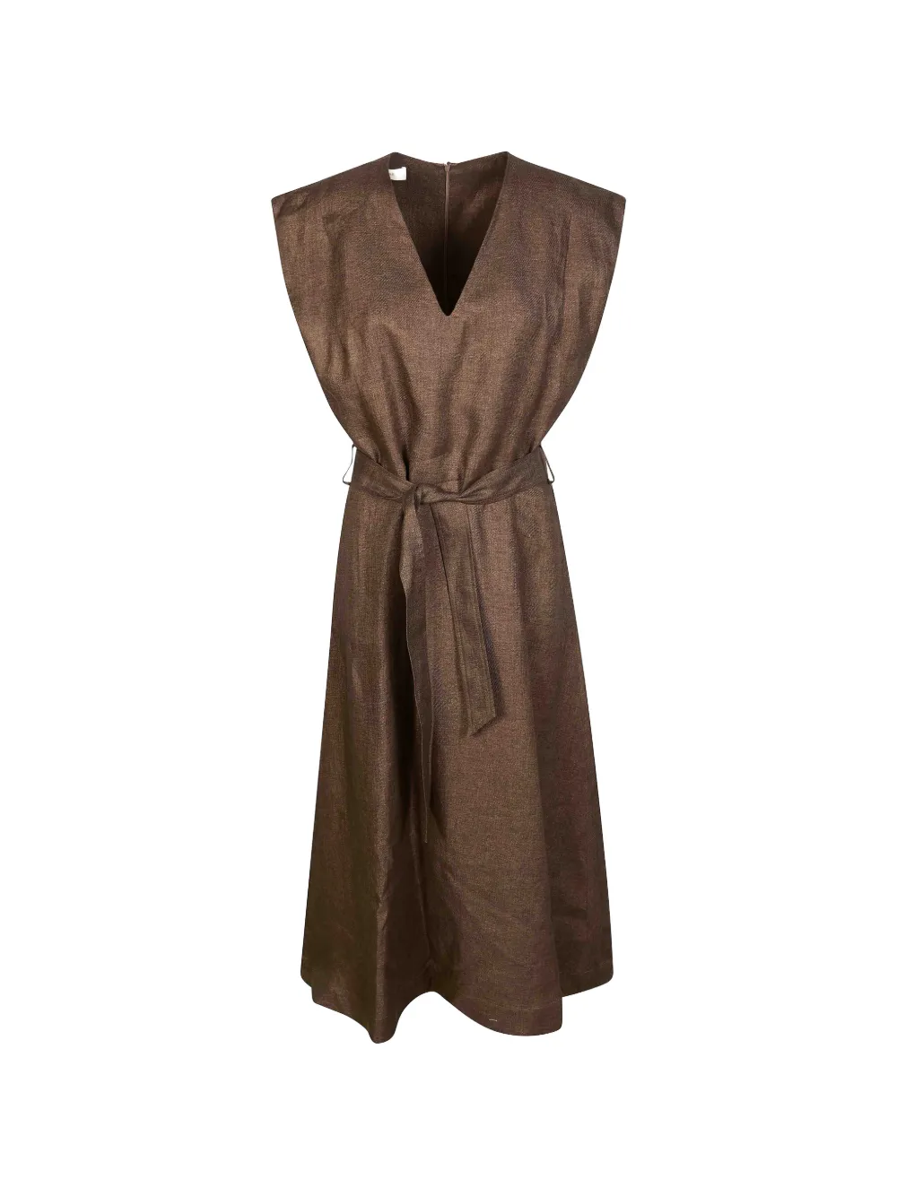 slowear V-neck tie midi dress - Brown