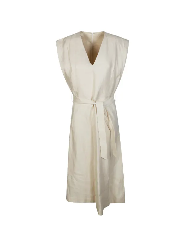 Incotex V-neck Tie Maxi Dress in White