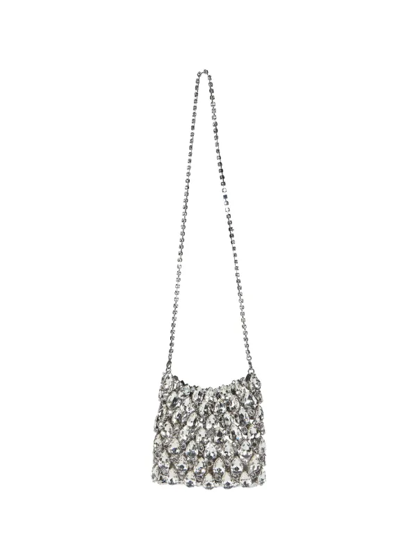 Self-Portrait Crystal Chainmail Mini Bag in Silver