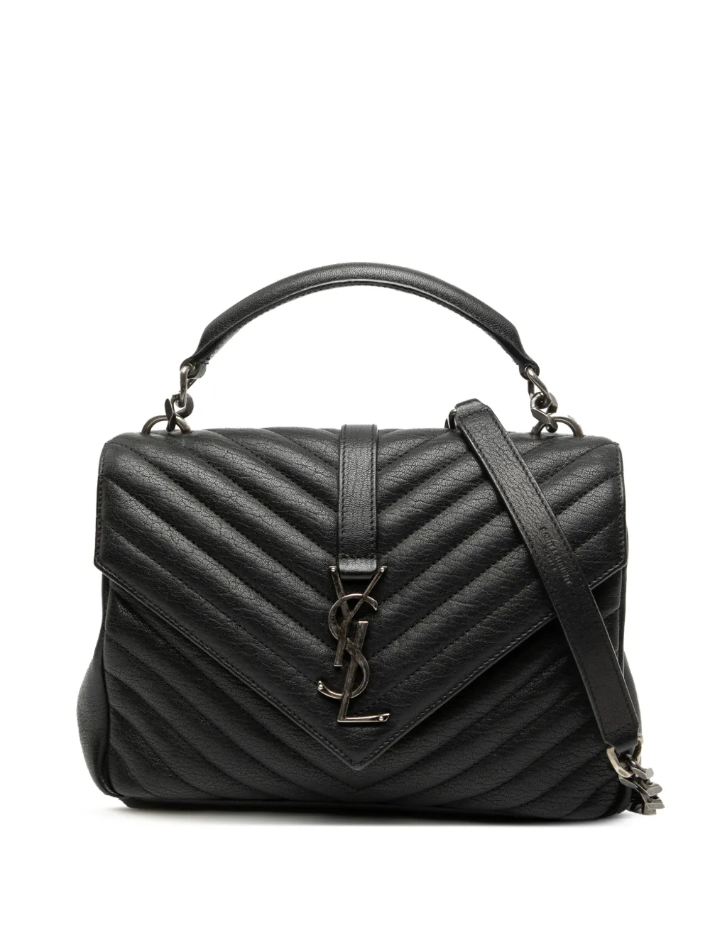 Saint Laurent Pre-Owned 2010-2026 Medium Chevron Sheepskin Monogram College satchel - Nero