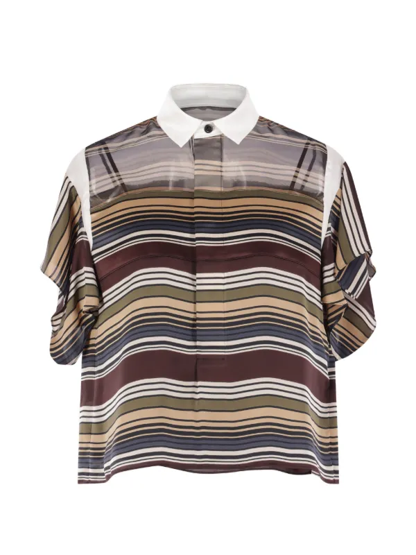 Sacai Striped Ruffled Shirt in Brown
