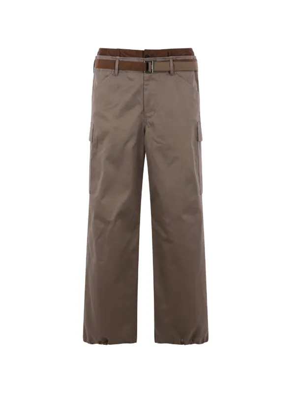 Sacai Gabardine Cargo Trousers in Brown