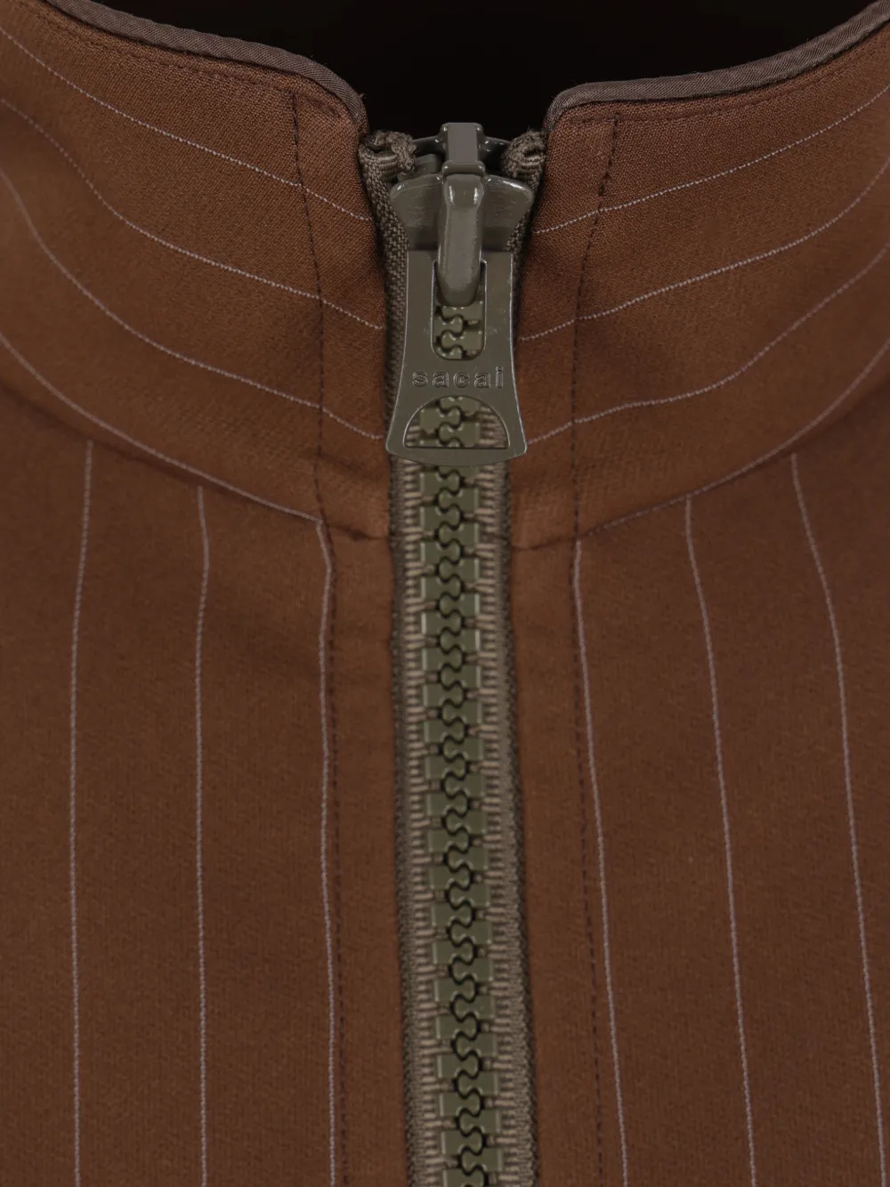  Sacai Pinstripe Zip Bomber Jacket - Brown 